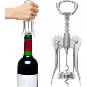 DECHOUS Manual Wine Opener Winged Bottle Opener for Wine Corkscrew Home Party Use Stainless Steel Silver