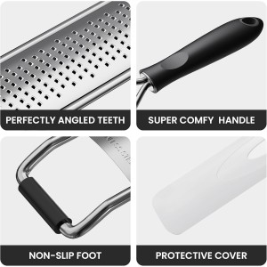 Zester Grater,Stainless Steel Cheese Grater with Non-Slip Comfort Grip,Black