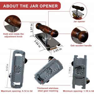 Oak Wood Handle Manual Cap Crack Jar Opener - Comfort Grip, Adjustable, Non-Slip, Heavy-Duty Stainless Steel Jar Lid Remover for Parents, Weak Hands & Seniors, Thoughtful Kitchen Gadget Gift
