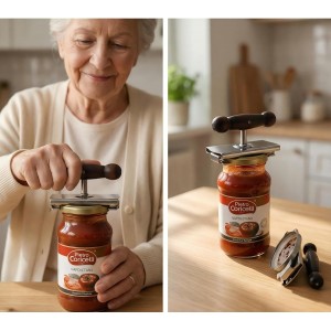 Oak Wood Handle Manual Cap Crack Jar Opener - Comfort Grip, Adjustable, Non-Slip, Heavy-Duty Stainless Steel Jar Lid Remover for Parents, Weak Hands & Seniors, Thoughtful Kitchen Gadget Gift