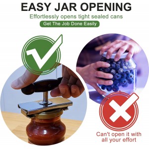 Oak Wood Handle Manual Cap Crack Jar Opener - Comfort Grip, Adjustable, Non-Slip, Heavy-Duty Stainless Steel Jar Lid Remover for Parents, Weak Hands & Seniors, Thoughtful Kitchen Gadget Gift