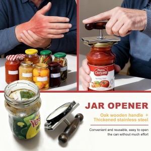 Oak Wood Handle Manual Cap Crack Jar Opener - Comfort Grip, Adjustable, Non-Slip, Heavy-Duty Stainless Steel Jar Lid Remover for Parents, Weak Hands & Seniors, Thoughtful Kitchen Gadget Gift