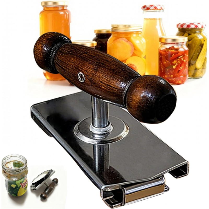 Oak Wood Handle Manual Cap Crack Jar Opener - Comfort Grip, Adjustable, Non-Slip, Heavy-Duty Stainless Steel Jar Lid Remover for Parents, Weak Hands & Seniors, Thoughtful Kitchen Gadget Gift