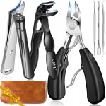 Toenail Clippers for Thick Nails, 6 Pcs Professional Wide Jaw Opening Nail Clipper Set for Seniors, Sharp Stainless Steel Fingernail Cutters with Slanted Edge & Travel Case, Podiatrist Tool Kit