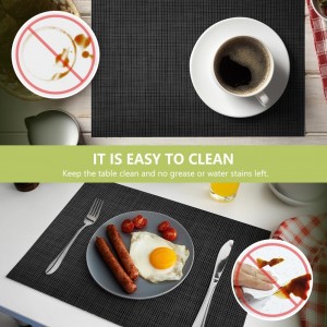 AUAUY Placemats Set of 6 Washable, Non-Slip Heat Resistant Table Mats, PVC Vinyl Woven Table Placemats Wipeable for Kitchen Dinning Restaurant, Farmhouse (Black, 6pcs)