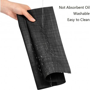 AUAUY Placemats Set of 6 Washable, Non-Slip Heat Resistant Table Mats, PVC Vinyl Woven Table Placemats Wipeable for Kitchen Dinning Restaurant, Farmhouse (Black, 6pcs)