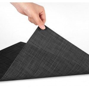 AUAUY Placemats Set of 6 Washable, Non-Slip Heat Resistant Table Mats, PVC Vinyl Woven Table Placemats Wipeable for Kitchen Dinning Restaurant, Farmhouse (Black, 6pcs)
