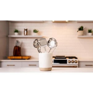 Stainless Steel Cooking Utensils Set, 5-Piece 304 Metal Kitchen Utensil Set (Spatula, Ladle, Slotted Turner, Spaghetti Server, Skimmer) – One-Piece Heavy Duty, Rustproof, Dishwasher Safe