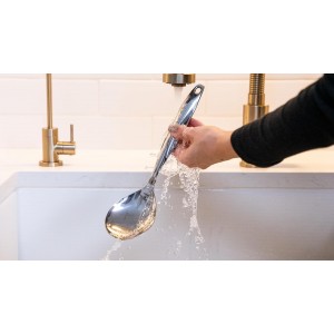 Stainless Steel Cooking Utensils Set, 5-Piece 304 Metal Kitchen Utensil Set (Spatula, Ladle, Slotted Turner, Spaghetti Server, Skimmer) – One-Piece Heavy Duty, Rustproof, Dishwasher Safe