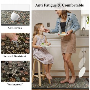 Collive Kitchen Mats for Floor 2PCS, Cushioned Anti Fatigue Mat Non Slip Waterproof Kitchens Sink Rug, Vintage Spring Floral Rugs Comfort Standing Mat for Laundry, Desk, Bar, Office, Black
