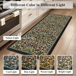 Collive Kitchen Mats for Floor 2PCS, Cushioned Anti Fatigue Mat Non Slip Waterproof Kitchens Sink Rug, Vintage Spring Floral Rugs Comfort Standing Mat for Laundry, Desk, Bar, Office, Black