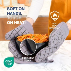 Oven Mitts and Pot Holders Set for Kitchen | 4 Pc Set| Heat Resistant Up to 500°F | Non-Slip Silicone Strips | Grey Kitchen Accessories | Includes 2 Hot Pads & 2 Cooking Mitts