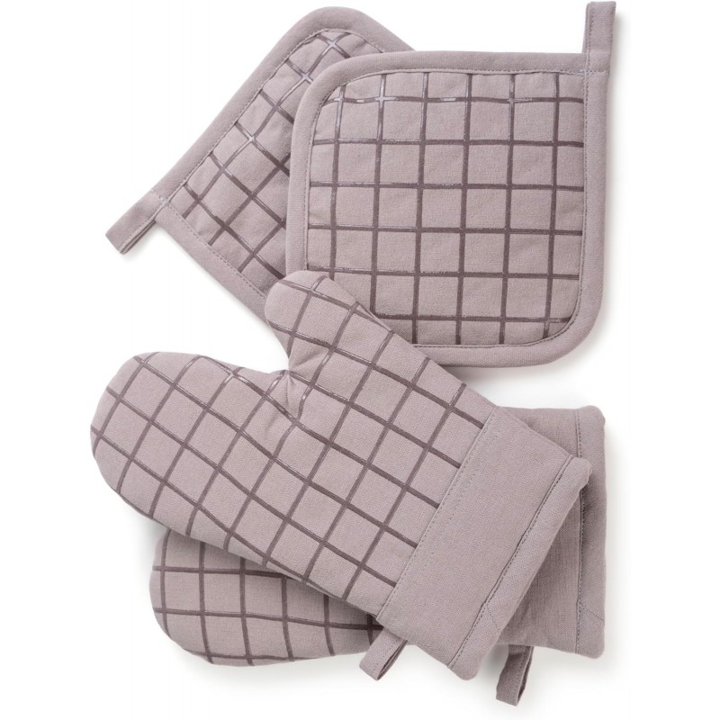 Oven Mitts and Pot Holders Set for Kitchen | 4 Pc Set| Heat Resistant Up to 500°F | Non-Slip Silicone Strips | Grey Kitchen Accessories | Includes 2 Hot Pads & 2 Cooking Mitts