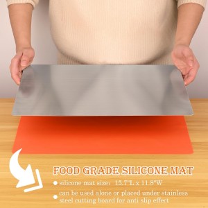 HUAKENER Large Stainless Steel Cutting Boards for Kitchen, Cutting Board with Counter Lip, Cutting Board with Silicone Mat for Meat, Fruits, Vegetables, Bread (15.7 x 11.8 Inch)