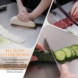 HUAKENER Large Stainless Steel Cutting Boards for Kitchen, Cutting Board with Counter Lip, Cutting Board with Silicone Mat for Meat, Fruits, Vegetables, Bread (15.7 x 11.8 Inch)
