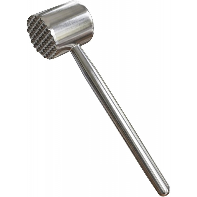Meat Tenderizer Tool 304 Stainless Steel - Dual-Sided Heavy Duty Kitchen Mallet Hammer for Beef, Chicken & Nuts, Dishwasher Safe with Ergonomic Grip, Silver