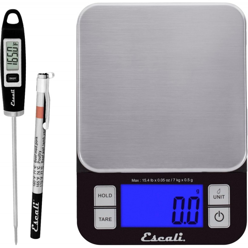 Escali Kitchen Scale and Thermometer Kit, Includes Nutro Digital Food Scale and Gourmet Digital Thermometer