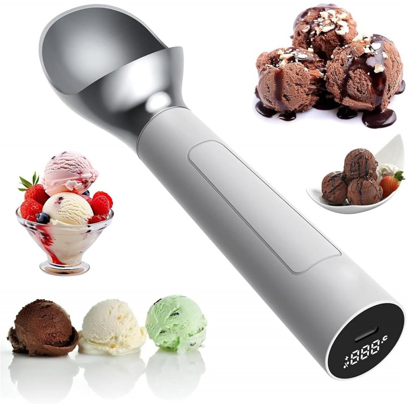 Heated Ice Cream Scoop, Rechargeable Icecream Scoop with LED Display, Rechargeable Electric Ice Cream Scoop, Maximum Heating up to 158℉ for Hard Ice Cream