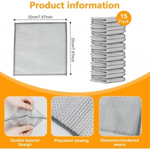 15PCS Multipurpose Wire Dishwashing Rag,Non Scratch Wire Dishcloth, Reusable Steel Wool Scrubber,Non-Scratch&Quick-Drying&Odor-Resistant Multi-Purpose for Kitchen,Bathroom Cleaning (15)