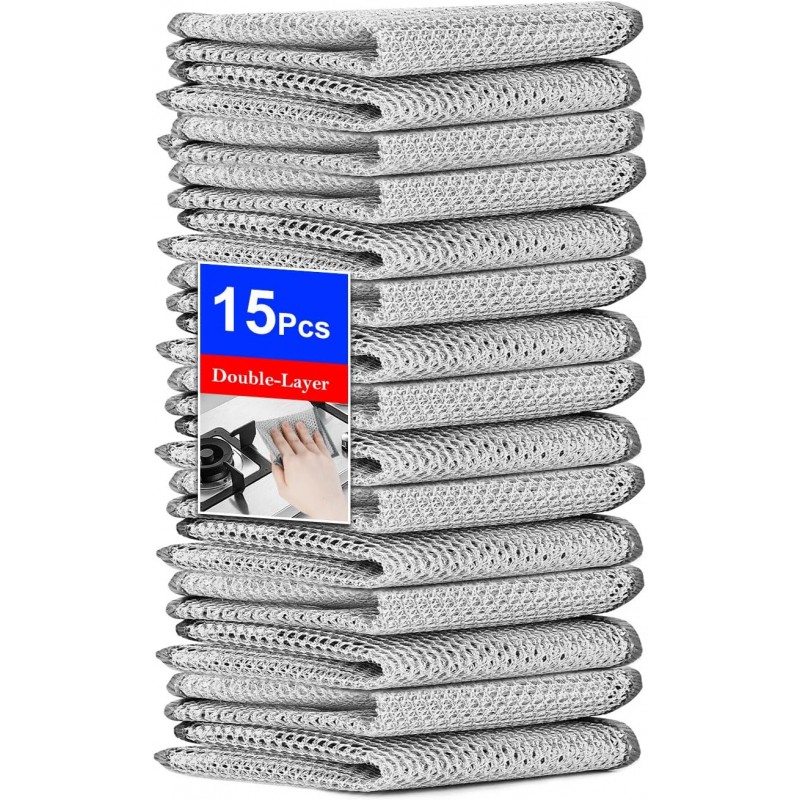 15PCS Multipurpose Wire Dishwashing Rag,Non Scratch Wire Dishcloth, Reusable Steel Wool Scrubber,Non-Scratch&Quick-Drying&Odor-Resistant Multi-Purpose for Kitchen,Bathroom Cleaning (15)