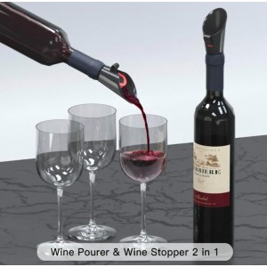 Reusable Wine Stopper Pourer - 2-in-1 Airtight Bottle Stopper with Leakproof Pour Spout - Wine Preserver for Red & White Wine - Bar Accessories Gift