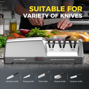 Electric Knife Sharpener for Kitchen - 3-Stage with 100% Diamond Abrasives & 15° Precision Angle Guide - Fast Repair & Polish, Profesional with Magnetic Dust Box