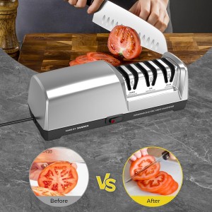 Electric Knife Sharpener for Kitchen - 3-Stage with 100% Diamond Abrasives & 15° Precision Angle Guide - Fast Repair & Polish, Profesional with Magnetic Dust Box