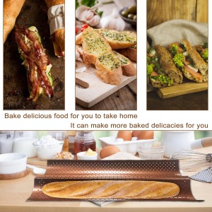 Baguette Pan Set of 2 with Proofing Cloth, Nonstick 2-Slot French Bread Baking Pan for Homemade Baguette, Carbon Steel Vintage Bronze Tray, Bakeware for Artisan Homemade Bread