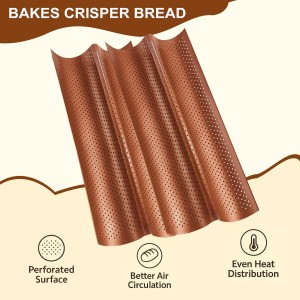 Baguette Pan Set of 2 with Proofing Cloth, Nonstick 2-Slot French Bread Baking Pan for Homemade Baguette, Carbon Steel Vintage Bronze Tray, Bakeware for Artisan Homemade Bread