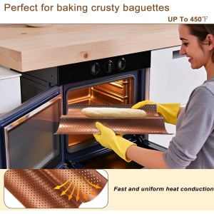 Baguette Pan Set of 2 with Proofing Cloth, Nonstick 2-Slot French Bread Baking Pan for Homemade Baguette, Carbon Steel Vintage Bronze Tray, Bakeware for Artisan Homemade Bread