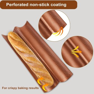 Baguette Pan Set of 2 with Proofing Cloth, Nonstick 2-Slot French Bread Baking Pan for Homemade Baguette, Carbon Steel Vintage Bronze Tray, Bakeware for Artisan Homemade Bread
