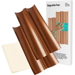 Baguette Pan Set of 2 with Proofing Cloth, Nonstick 2-Slot French Bread Baking Pan for Homemade Baguette, Carbon Steel Vintage Bronze Tray, Bakeware for Artisan Homemade Bread