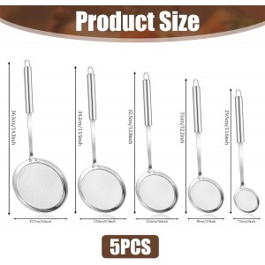5 Pack Fine Mesh Skimmer Spoon Slotted Spoon Stainless Steel Hot Pot Fat Strainer Metal Food Strainer for Separation of the Floating Foam, Fat, Grease, Kitchen Cooking Mesh Food Strainers