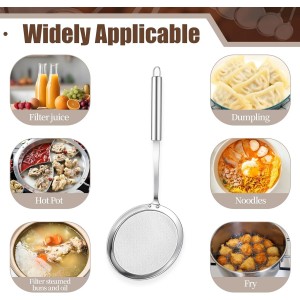 5 Pack Fine Mesh Skimmer Spoon Slotted Spoon Stainless Steel Hot Pot Fat Strainer Metal Food Strainer for Separation of the Floating Foam, Fat, Grease, Kitchen Cooking Mesh Food Strainers