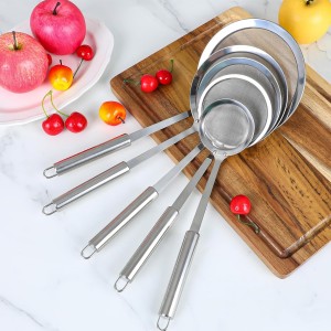 5 Pack Fine Mesh Skimmer Spoon Slotted Spoon Stainless Steel Hot Pot Fat Strainer Metal Food Strainer for Separation of the Floating Foam, Fat, Grease, Kitchen Cooking Mesh Food Strainers
