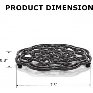 2 Pack Cast Iron Trivet Set, Round Heat Resistant Hot Pads for Kitchen, 7.5 Inch Black Hot Pot Holder, Heavy Duty Decorative Dish Trivets for Countertop, Table