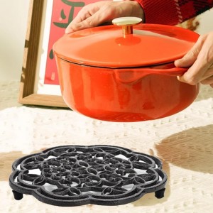 2 Pack Cast Iron Trivet Set, Round Heat Resistant Hot Pads for Kitchen, 7.5 Inch Black Hot Pot Holder, Heavy Duty Decorative Dish Trivets for Countertop, Table