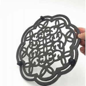 2 Pack Cast Iron Trivet Set, Round Heat Resistant Hot Pads for Kitchen, 7.5 Inch Black Hot Pot Holder, Heavy Duty Decorative Dish Trivets for Countertop, Table