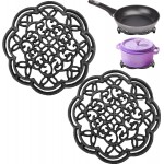 2 Pack Cast Iron Trivet Set, Round Heat Resistant Hot Pads for Kitchen, 7.5 Inch Black Hot Pot Holder, Heavy Duty Decorative Dish Trivets for Countertop, Table