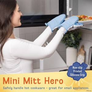 Disney Oven Mitts 2-Pack - 5.5” x 7.5” Heat-Resistant Mini Oven Mitts with Non-Slip Printed Silicone Disney Silhouettes - Pot Holders for Kitchen - Mickey & Minnie, Stitch, Winnie the Pooh