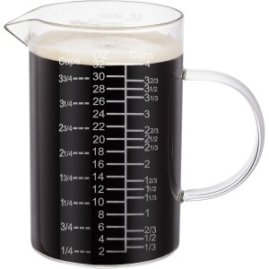 Ackers Etched Graduated Glass Measuring Cup - [Insulated Handle | V-Shaped Spout] - High Borosilicate Glass Measuring Cup for Kitchen or Dining, Easy to Read,1000 ML (32 Oz, 4 Cup)