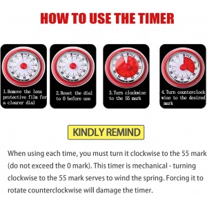 Mechanical Kitchen Timer, Eco-Friendly No Batteries Needed Magnetic 60-Minute Visual Countdown Alarm Clock for Cooking, Study, Games, Office (Red)