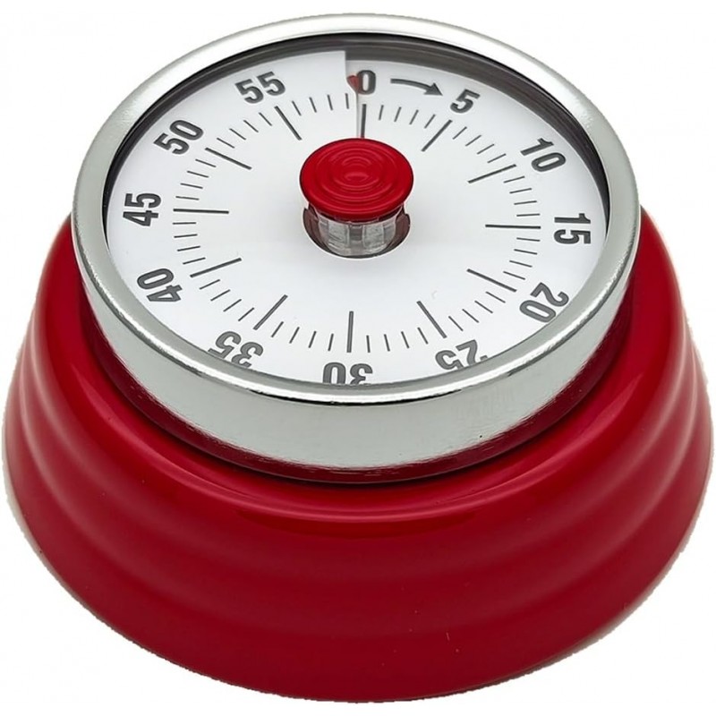 Mechanical Kitchen Timer, Eco-Friendly No Batteries Needed Magnetic 60-Minute Visual Countdown Alarm Clock for Cooking, Study, Games, Office (Red)