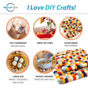 Glaciart One Felt Trivet - 2 Pc - 100% Wool, Handmade in Nepal, Multicolor 6