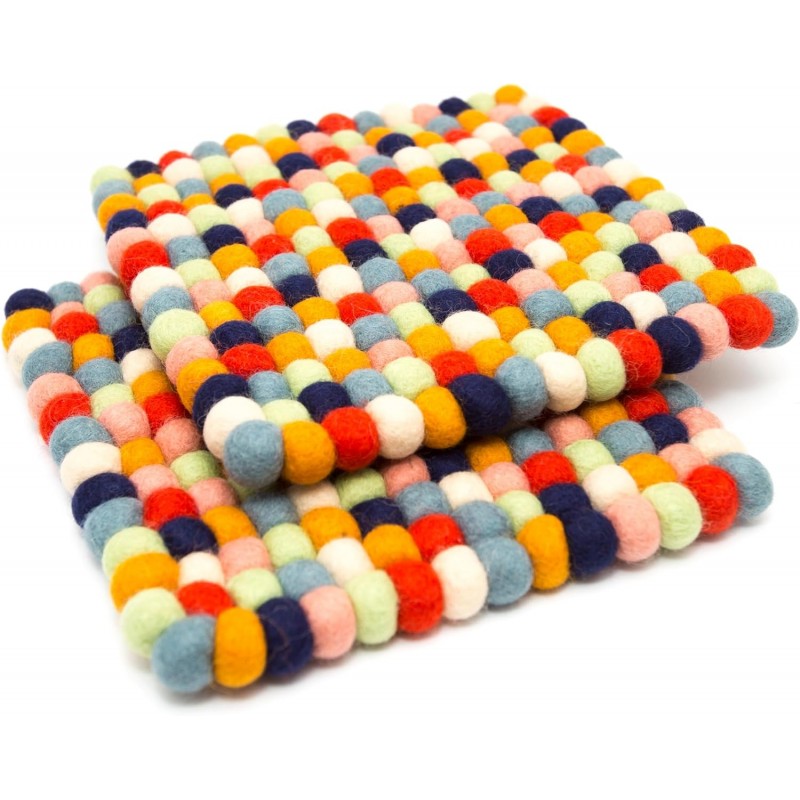 Glaciart One Felt Trivet - 2 Pc - 100% Wool, Handmade in Nepal, Multicolor 6