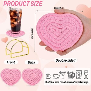 Whaline Valentine's Day Heart Coasters Pink White Love Heart Shape Handmade Braided Cotton Drink Coasters Absorbent Cup Mats for Mother's Day Wedding Birthday Party Decor Housewarming Gifts, 4Pcs