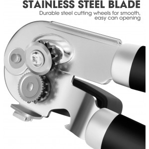 Manual Can Opener, UHIYEE Handheld Can Opener Heavy Duty with High Carbon Sharp Blade, Ease Can Open for Seniors with Comfort Grip Handles, Oversized Turn Knob, Black