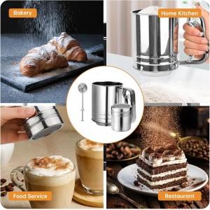 Flour Sifter, 3 in 1 Stainless Steel Sifter for Baking, 3 Cup Double Layer Fine Mesh Sifter, Powdered Sugar Shaker Duster Set for Baking Cakes, Pastries, Pies, Cupcakes and Desserts
