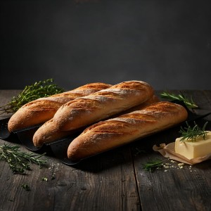 French Baguette Pan Set - 4-Loaf Nonstick Perforated with Proofing Cloth & Lame | Complete Bread Baking Kit