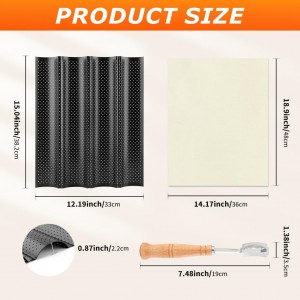 French Baguette Pan Set - 4-Loaf Nonstick Perforated with Proofing Cloth & Lame | Complete Bread Baking Kit